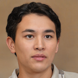 Neutral asian young-adult male with short  brown hair and brown eyes