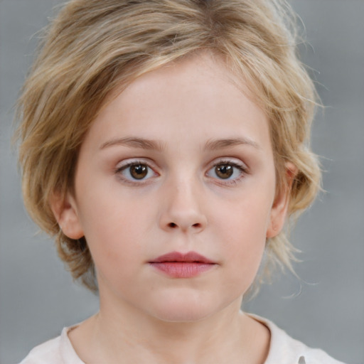 Neutral white child female with medium  brown hair and grey eyes