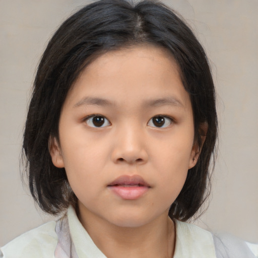 Neutral asian child female with medium  brown hair and brown eyes