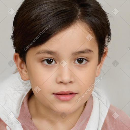 Neutral white child female with medium  brown hair and brown eyes