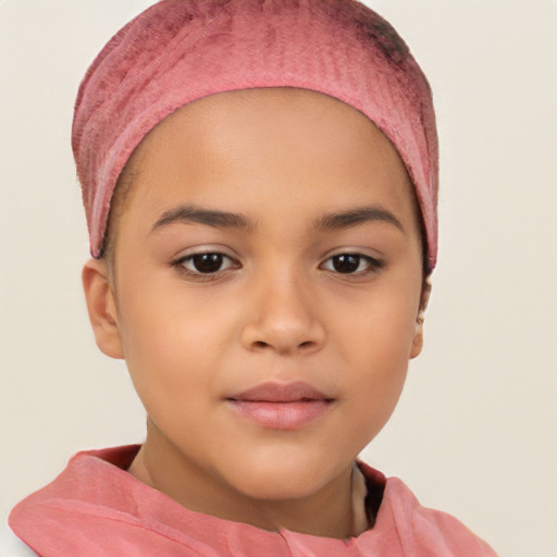 Joyful white child female with short  brown hair and brown eyes