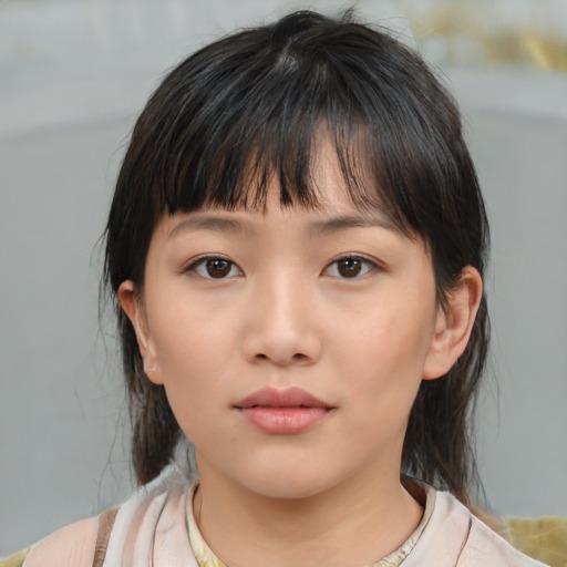 Neutral white child female with medium  brown hair and brown eyes