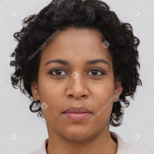 Neutral black young-adult female with short  brown hair and brown eyes