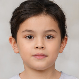 Neutral white child female with short  brown hair and brown eyes