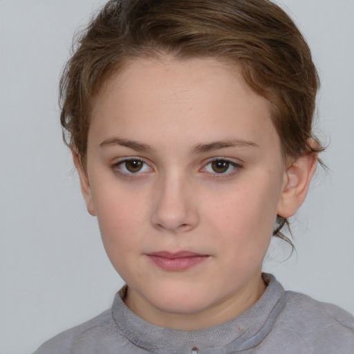 Neutral white young-adult female with short  brown hair and brown eyes