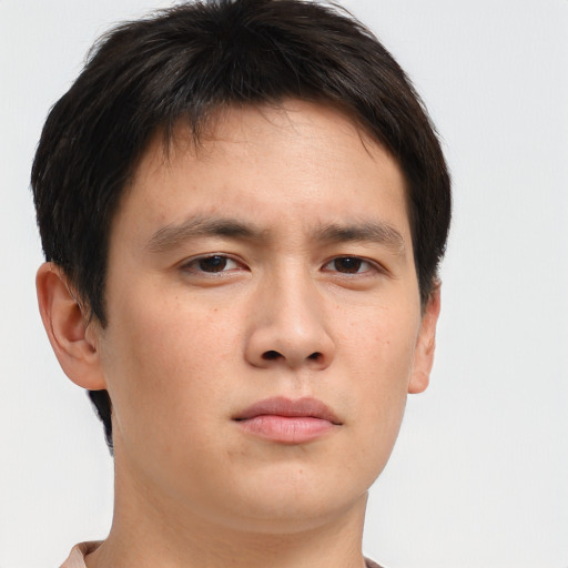 Neutral asian young-adult male with short  brown hair and brown eyes