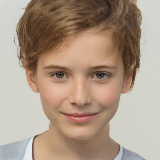 Joyful white child male with short  brown hair and brown eyes