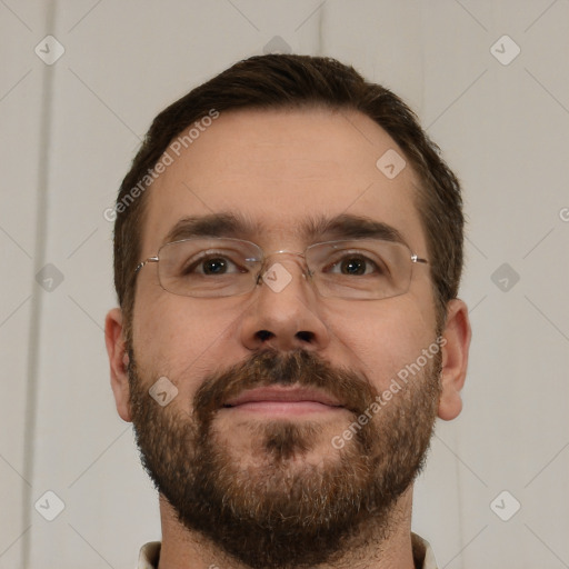 Neutral white adult male with short  brown hair and brown eyes