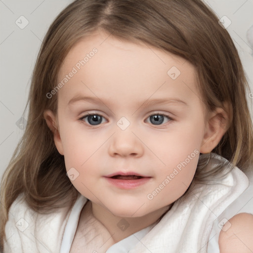 Neutral white child female with medium  brown hair and brown eyes