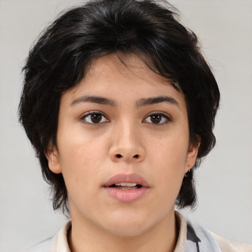 Neutral asian young-adult female with medium  brown hair and brown eyes