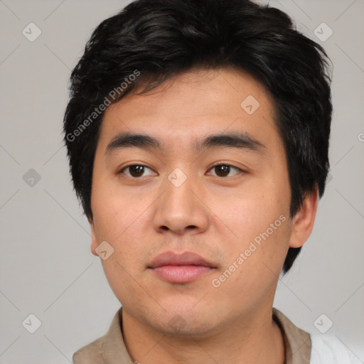 Neutral asian young-adult male with short  black hair and brown eyes