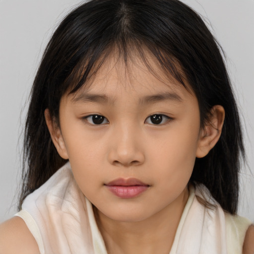 Neutral asian child female with medium  brown hair and brown eyes