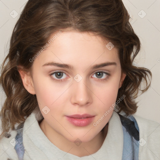 Neutral white child female with medium  brown hair and brown eyes