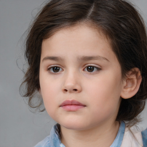 Neutral white child female with medium  brown hair and brown eyes