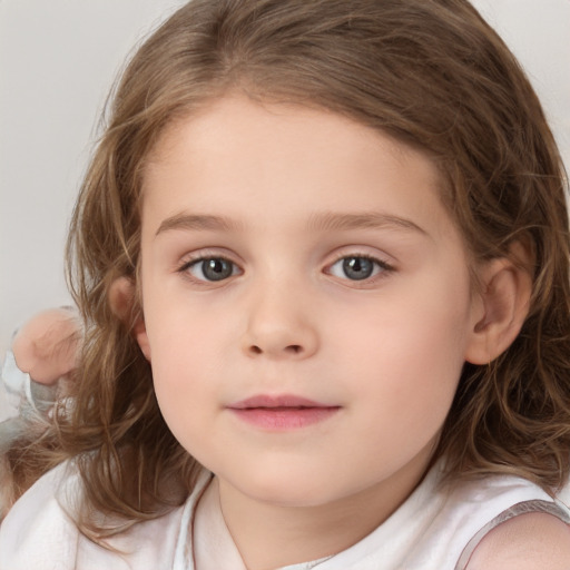 Neutral white child female with medium  brown hair and brown eyes