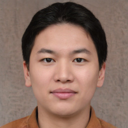 Neutral asian young-adult male with short  brown hair and brown eyes