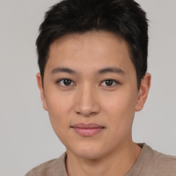 Neutral asian young-adult male with short  brown hair and brown eyes