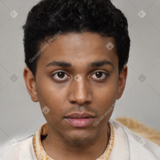 Neutral latino young-adult male with short  brown hair and brown eyes