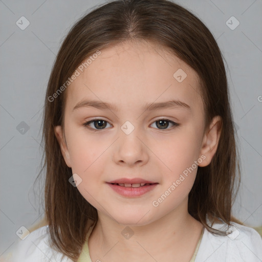 Neutral white child female with medium  brown hair and brown eyes