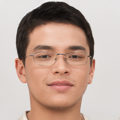 Neutral asian young-adult male with short  brown hair and brown eyes