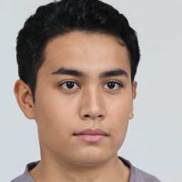 Neutral asian young-adult male with short  black hair and brown eyes