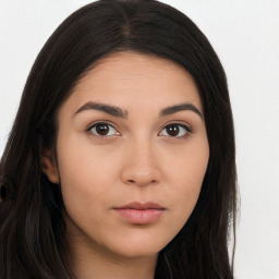 Neutral asian young-adult female with long  brown hair and brown eyes