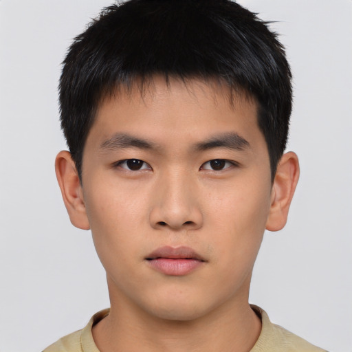 Neutral asian young-adult male with short  brown hair and brown eyes