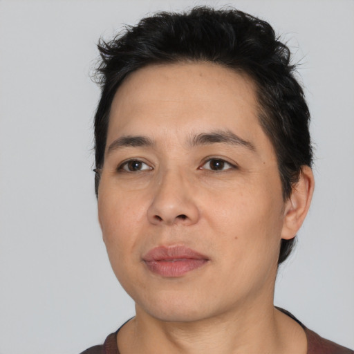 Neutral asian young-adult male with medium  black hair and brown eyes
