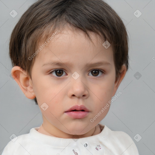 Neutral white child female with short  brown hair and brown eyes