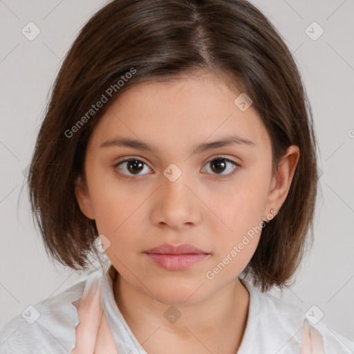 Neutral white child female with medium  brown hair and brown eyes