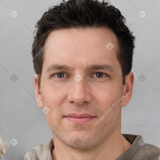 Neutral white adult male with short  brown hair and brown eyes