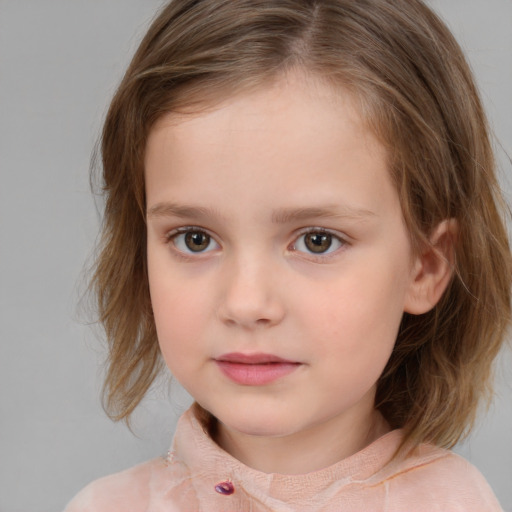 Neutral white child female with medium  brown hair and brown eyes