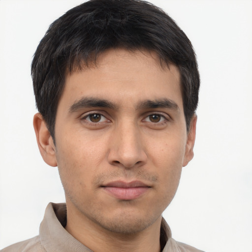Neutral asian young-adult male with short  brown hair and brown eyes