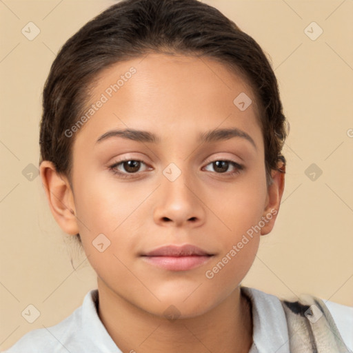 Neutral white child female with short  brown hair and brown eyes