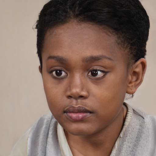 Neutral black child female with short  brown hair and brown eyes