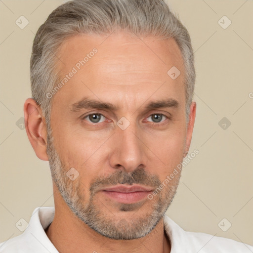 Neutral white adult male with short  brown hair and brown eyes