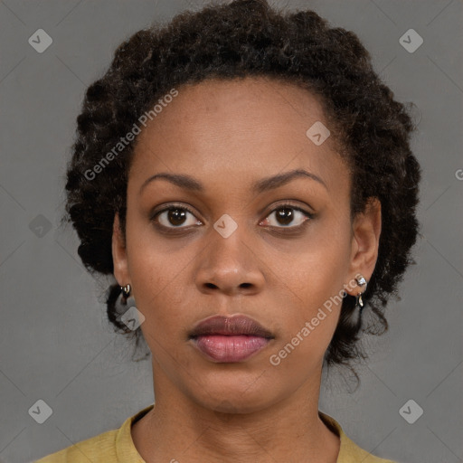 Neutral black young-adult female with short  brown hair and brown eyes