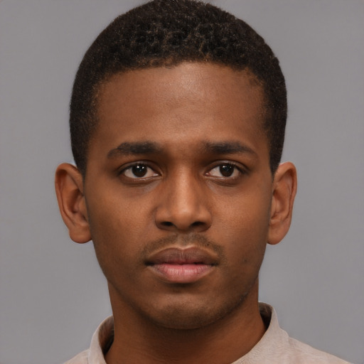 Neutral black young-adult male with short  brown hair and brown eyes