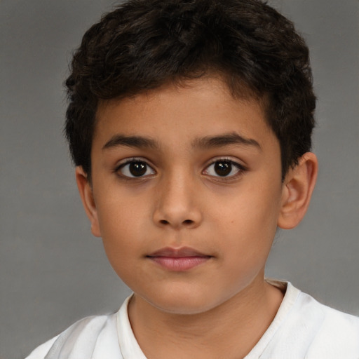 Neutral latino child male with short  brown hair and brown eyes