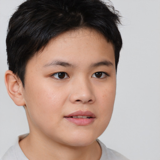 Neutral white young-adult female with short  brown hair and brown eyes