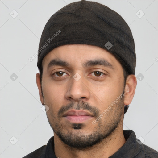 Neutral white young-adult male with short  black hair and brown eyes
