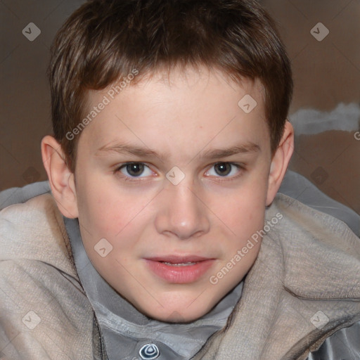 Joyful white child male with short  brown hair and brown eyes