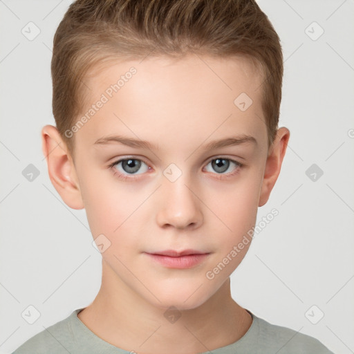 Neutral white child female with short  brown hair and brown eyes