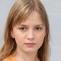 Neutral white child female with medium  brown hair and blue eyes