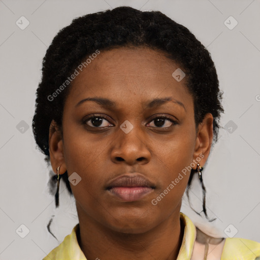 Neutral black young-adult female with short  brown hair and brown eyes