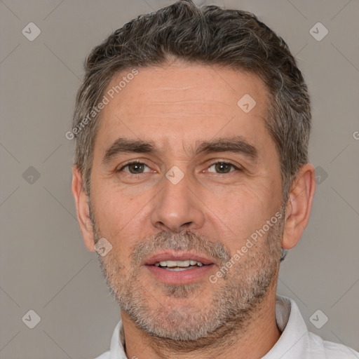 Neutral white adult male with short  brown hair and brown eyes