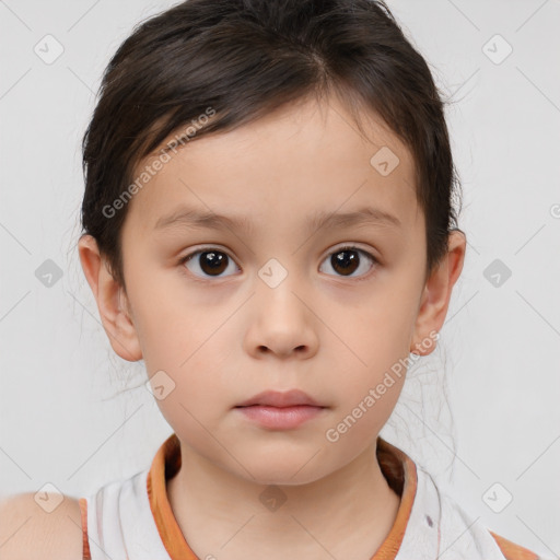 Neutral white child female with short  brown hair and brown eyes