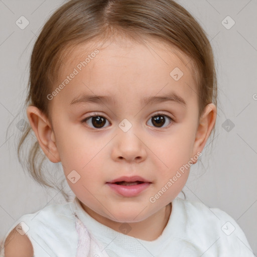 Neutral white child female with medium  brown hair and brown eyes