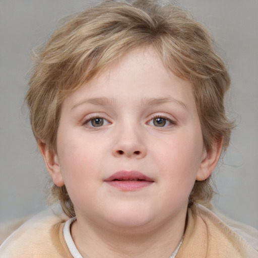 Neutral white child female with medium  brown hair and blue eyes