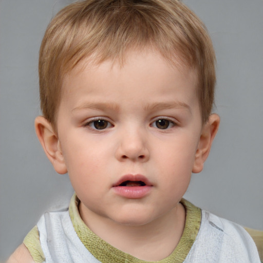 Neutral white child male with short  brown hair and blue eyes